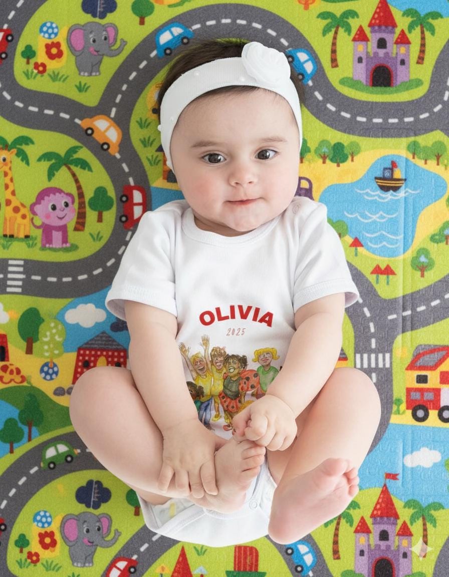 Personalized Baby Onesie, Hand-Drawn Kids Illustration, Baby Shower Gift