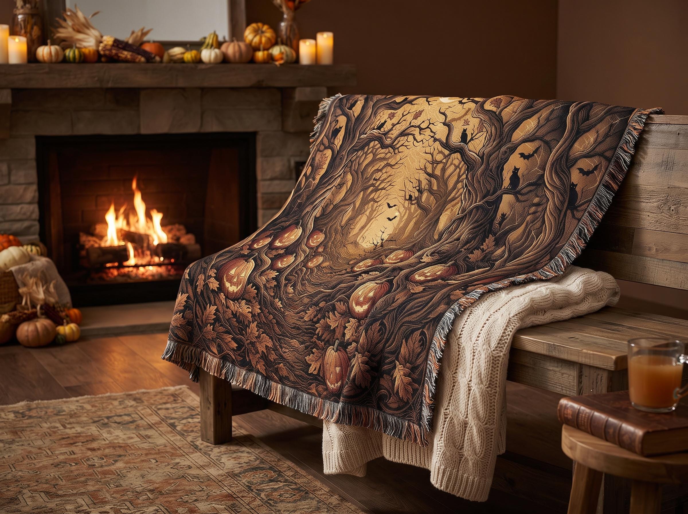 Neutral Halloween Blanket Boho Halloween Decor Woven Blanket Halloween Throw Blanket Fall Home Decor