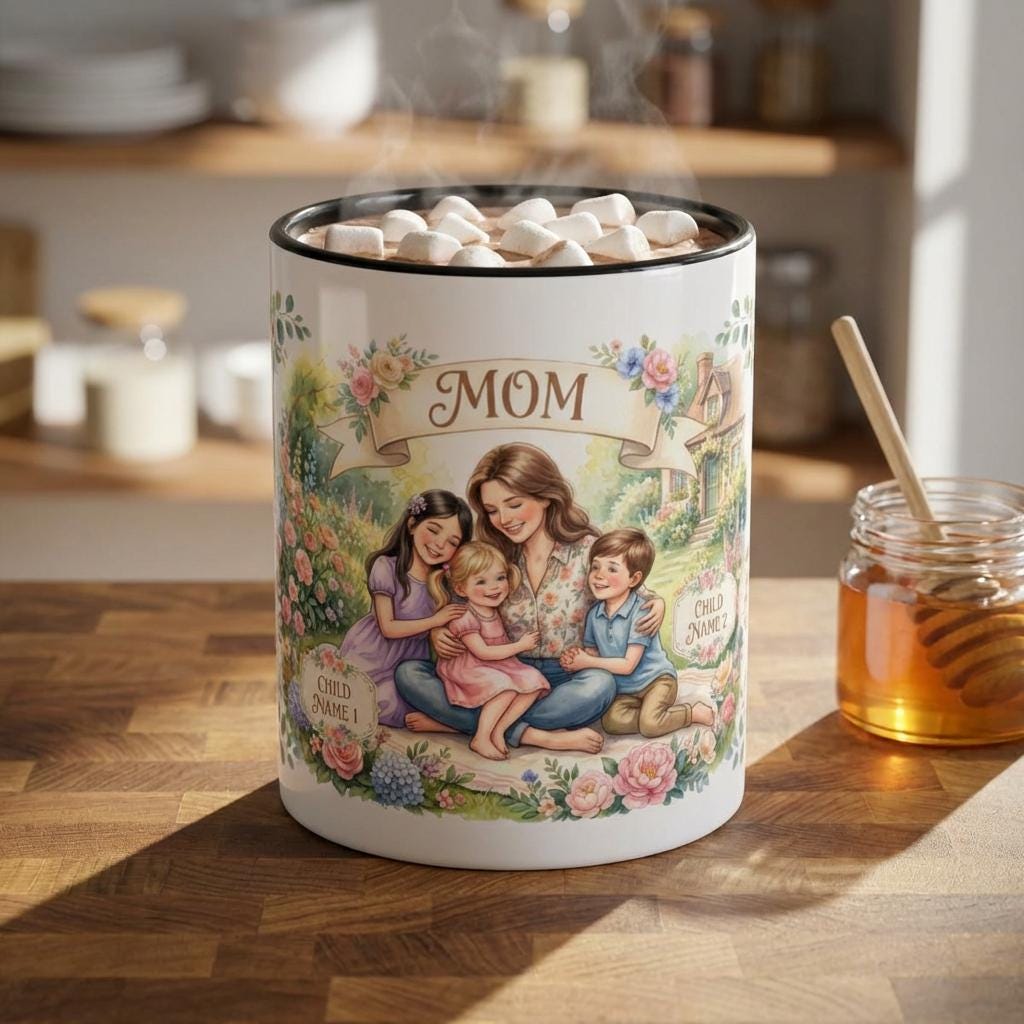 Personalized Mom Name Accent Coffee Mug | Custom Mother's Day Nana Grandma Ceramic Cup