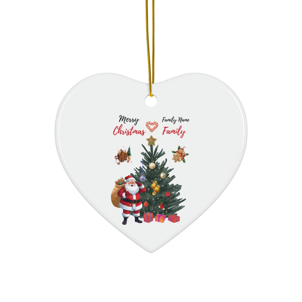 Personalized Santa and Christmas Tree Ceramic Ornament | Round Holiday Decoration