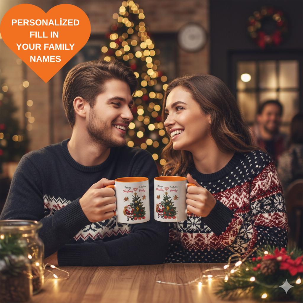 Personalized Family Christmas Mug, Matching Coffee Cups