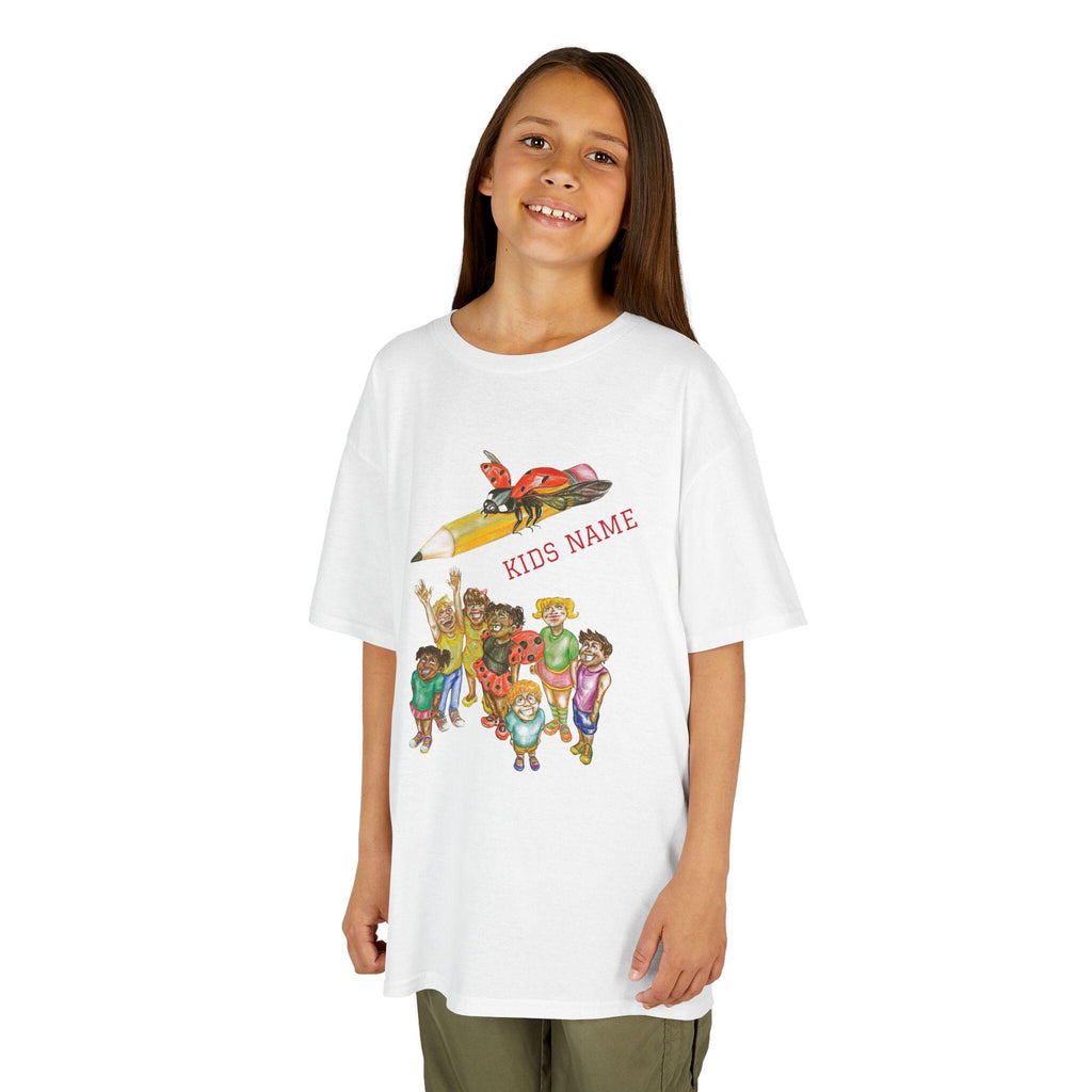 Personalized Kids Cartoon Adventure Crew T-Shirt | Rocket Pencil, Kids Name Back