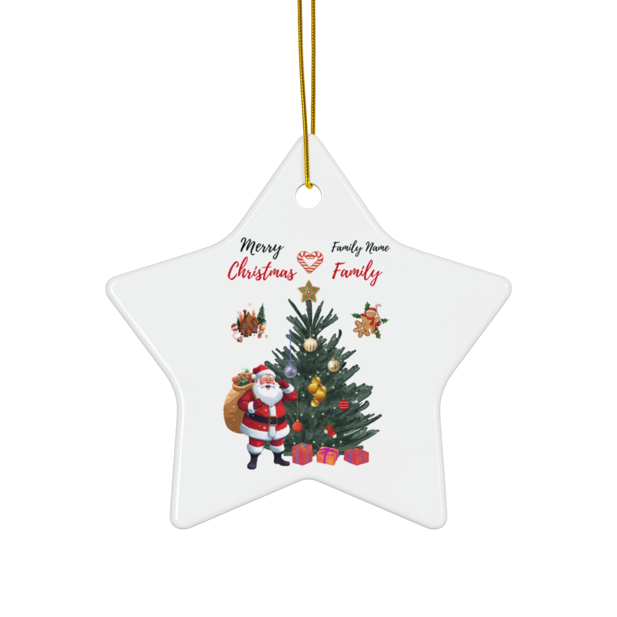 Personalized Santa and Christmas Tree Ceramic Ornament | Round Holiday Decoration