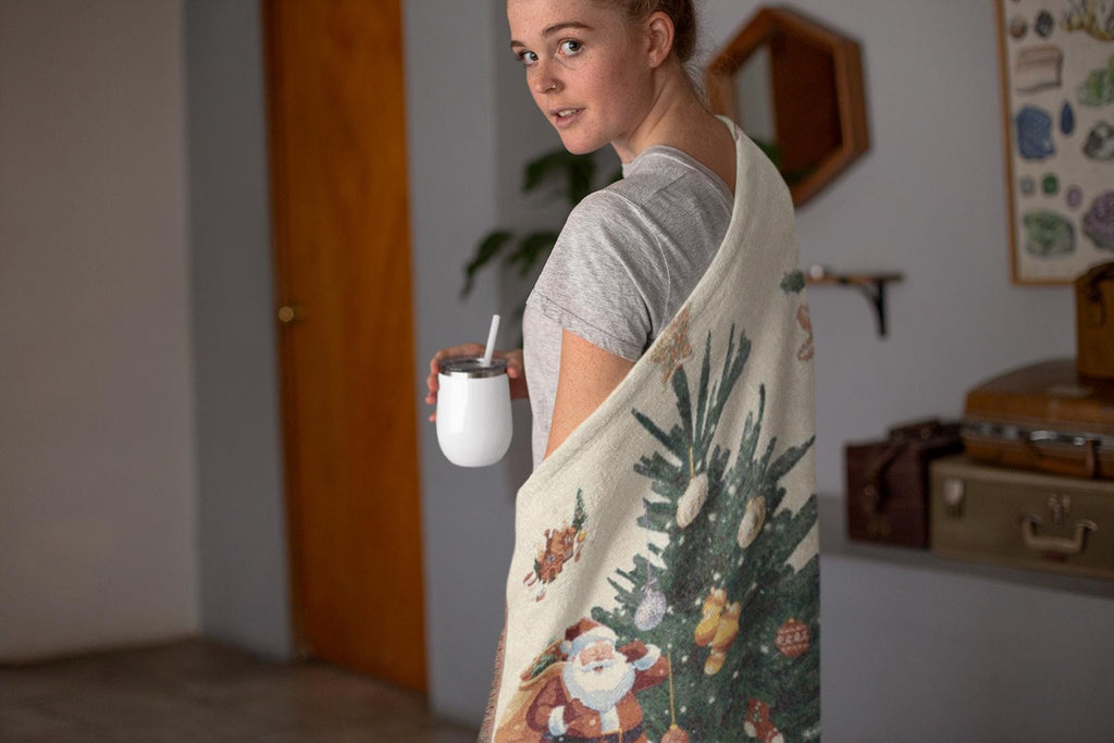 Personalized Christmas Blanket: Family Name Woven Cotton Xmas Gift