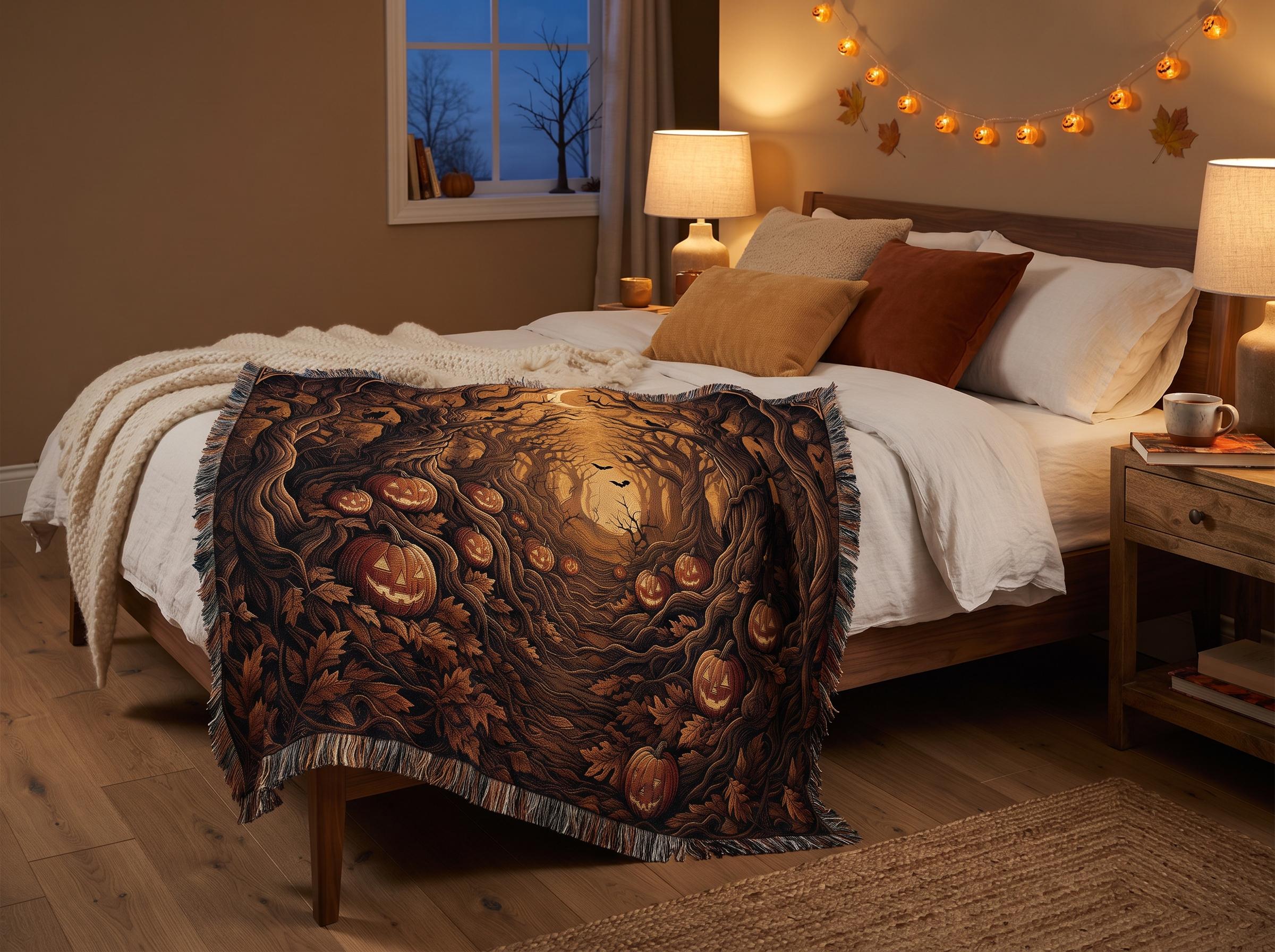 Neutral Halloween Blanket Boho Halloween Decor Woven Blanket Halloween Throw Blanket Fall Home Decor