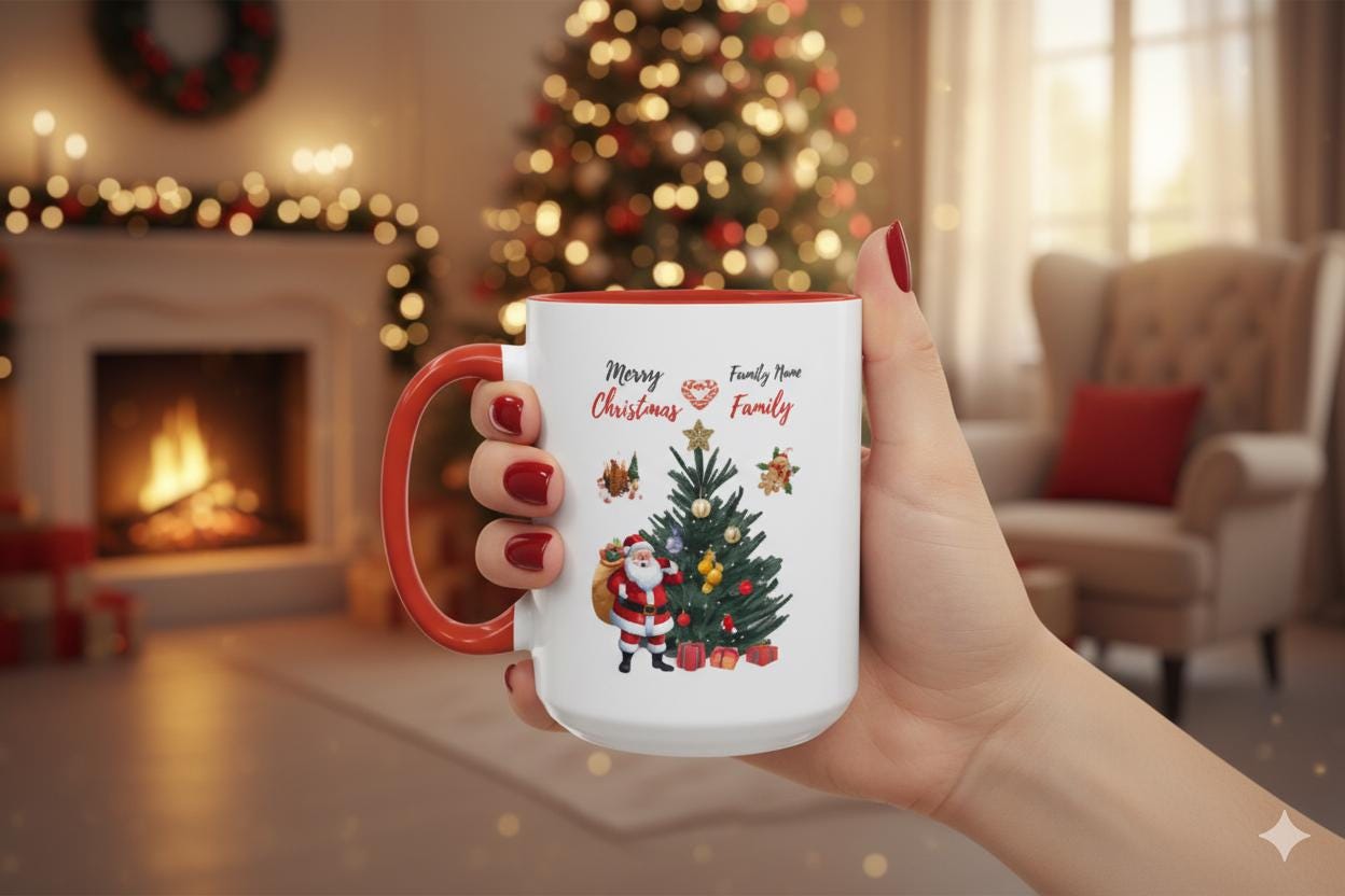 Personalized Family Christmas Mug, Matching Coffee Cups