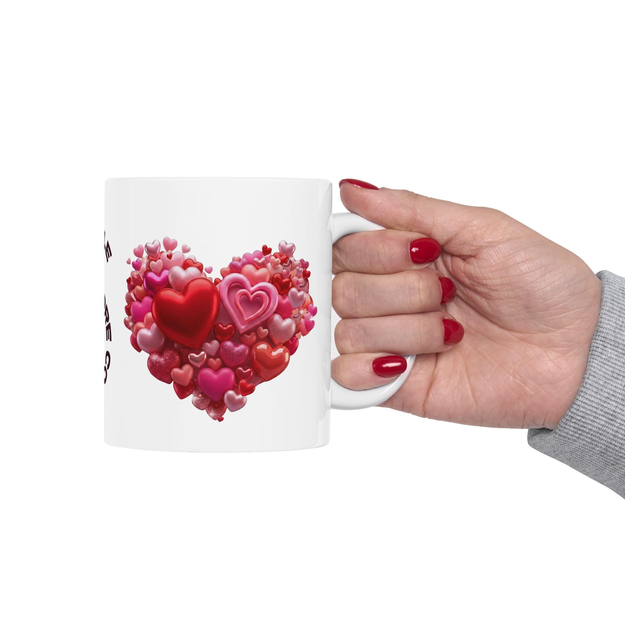 Personalized Heart Ceramic Mug, Custom Name Coffee Cup, Mother's Day Valentine Gift