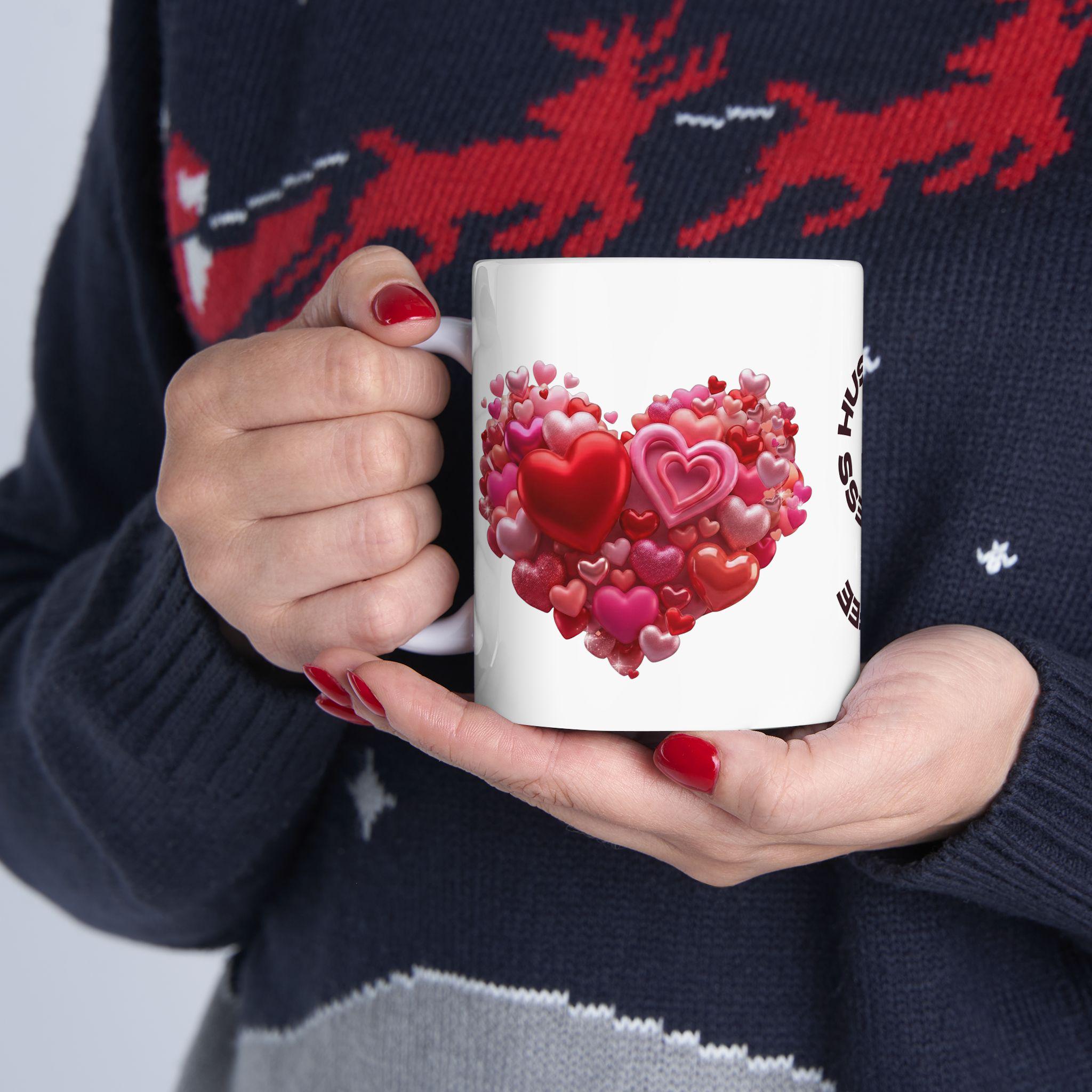 Personalized Heart Ceramic Mug, Custom Name Coffee Cup, Mother's Day Valentine Gift