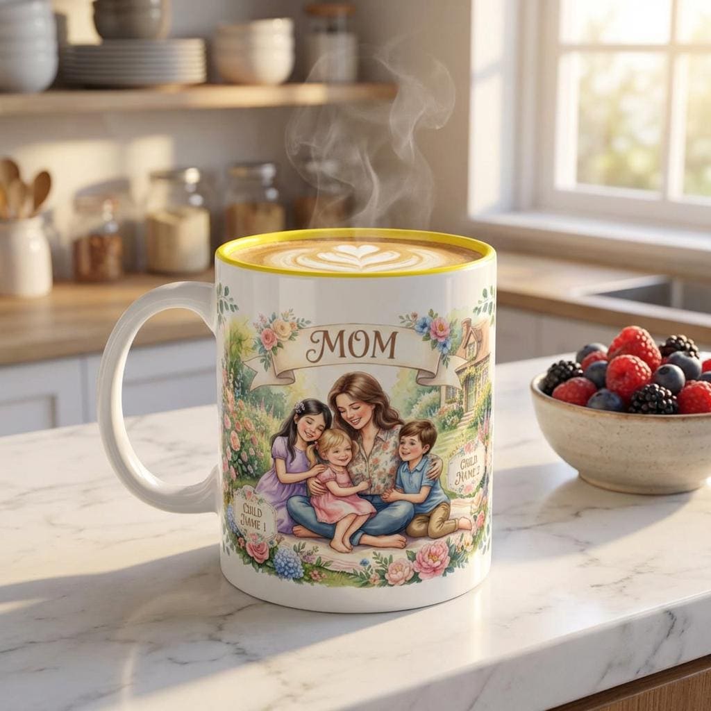 Personalized Mom Name Accent Coffee Mug | Custom Mother's Day Nana Grandma Ceramic Cup