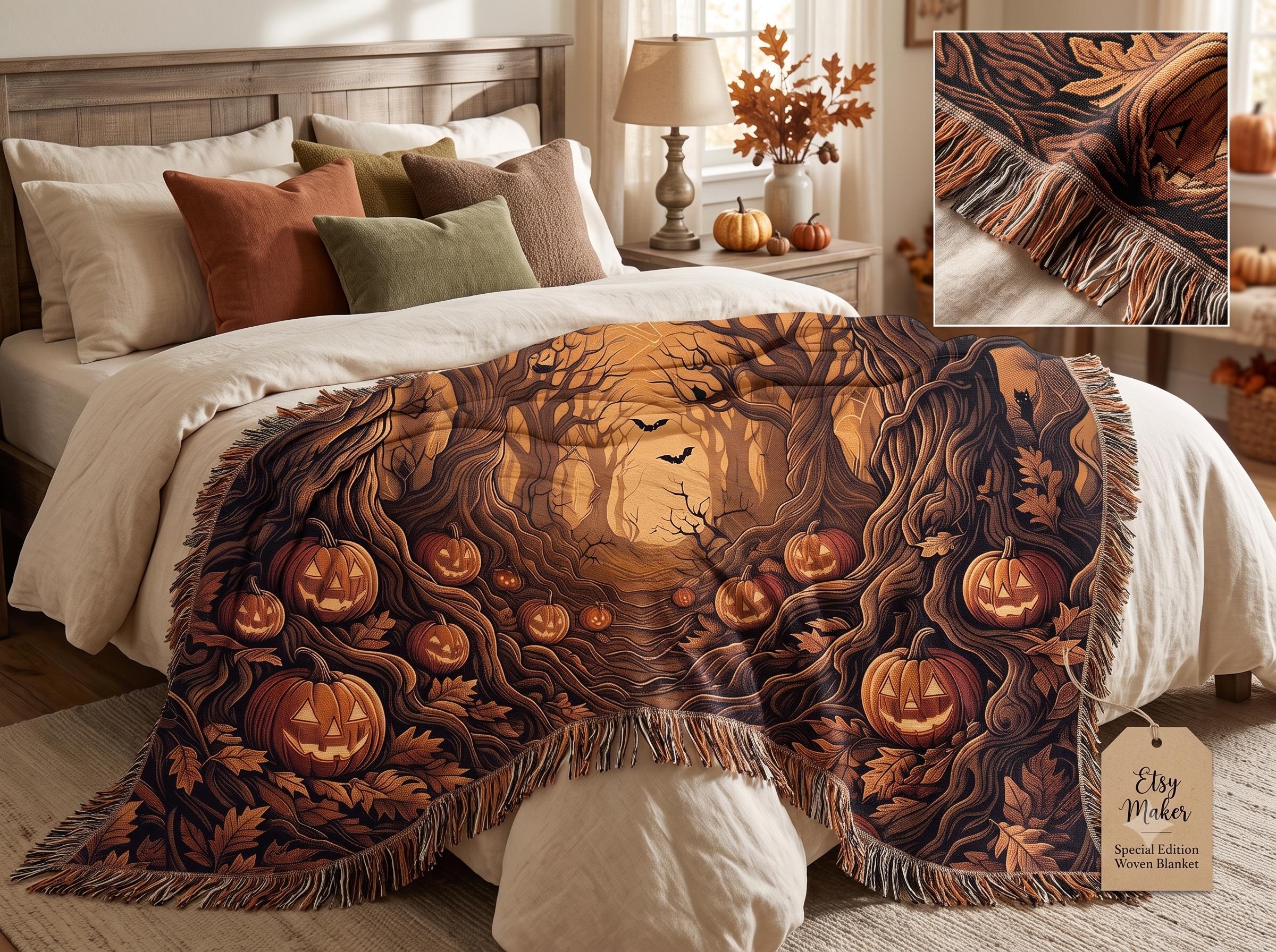 Neutral Halloween Blanket Boho Halloween Decor Woven Blanket Halloween Throw Blanket Fall Home Decor