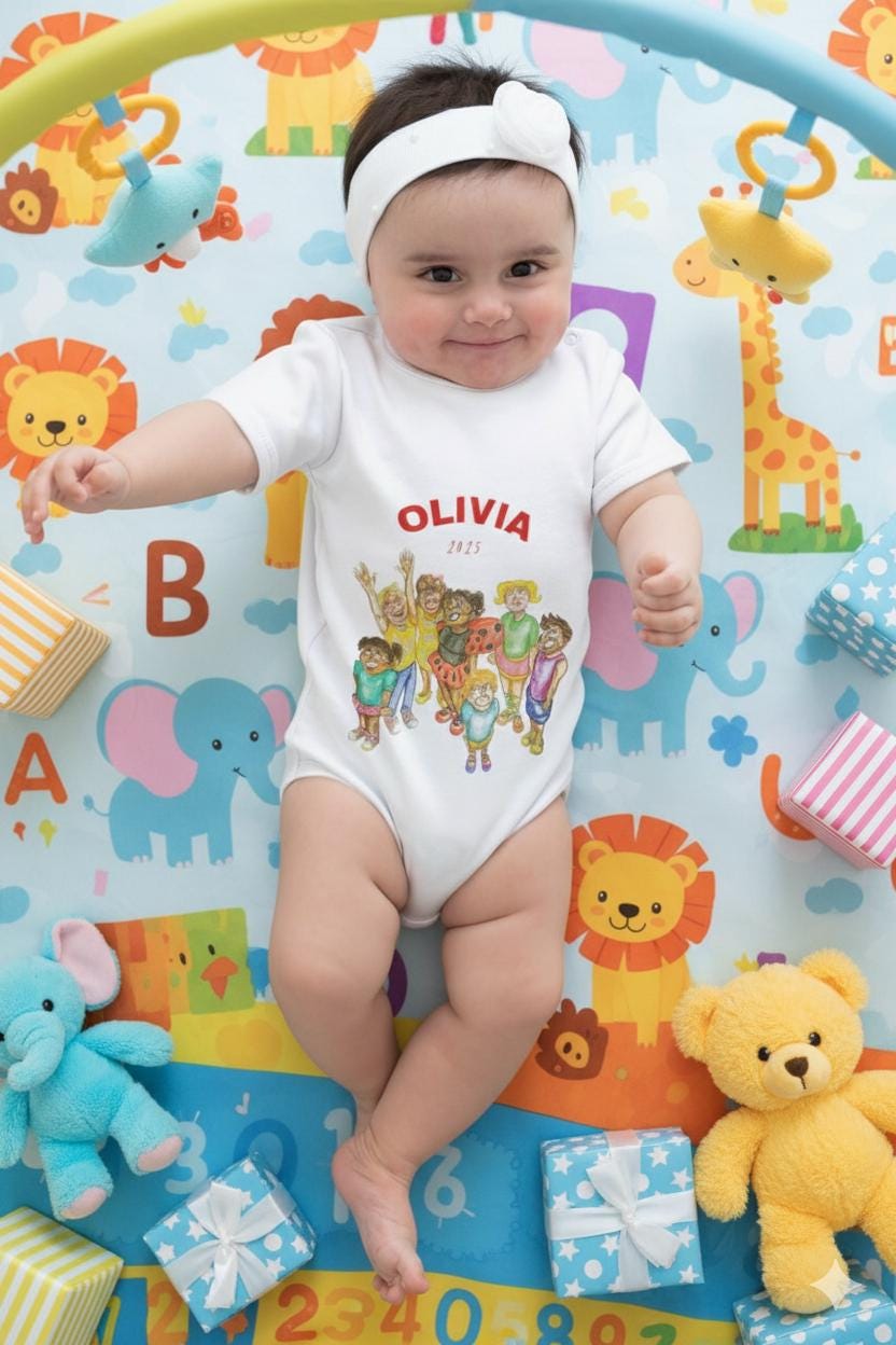 Personalized Baby Onesie, Hand-Drawn Kids Illustration, Baby Shower Gift