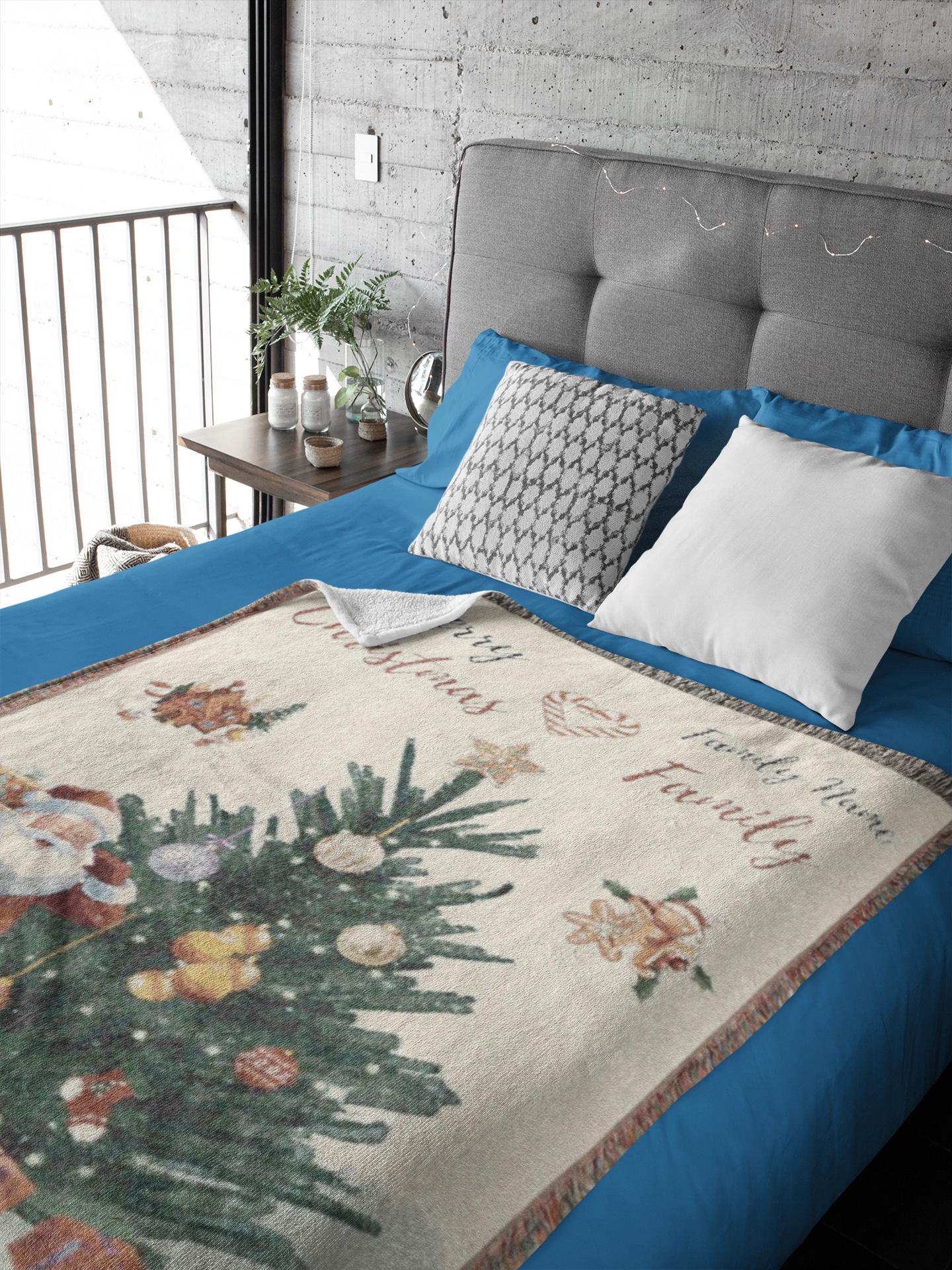 Personalized Christmas Blanket: Family Name Woven Cotton Xmas Gift