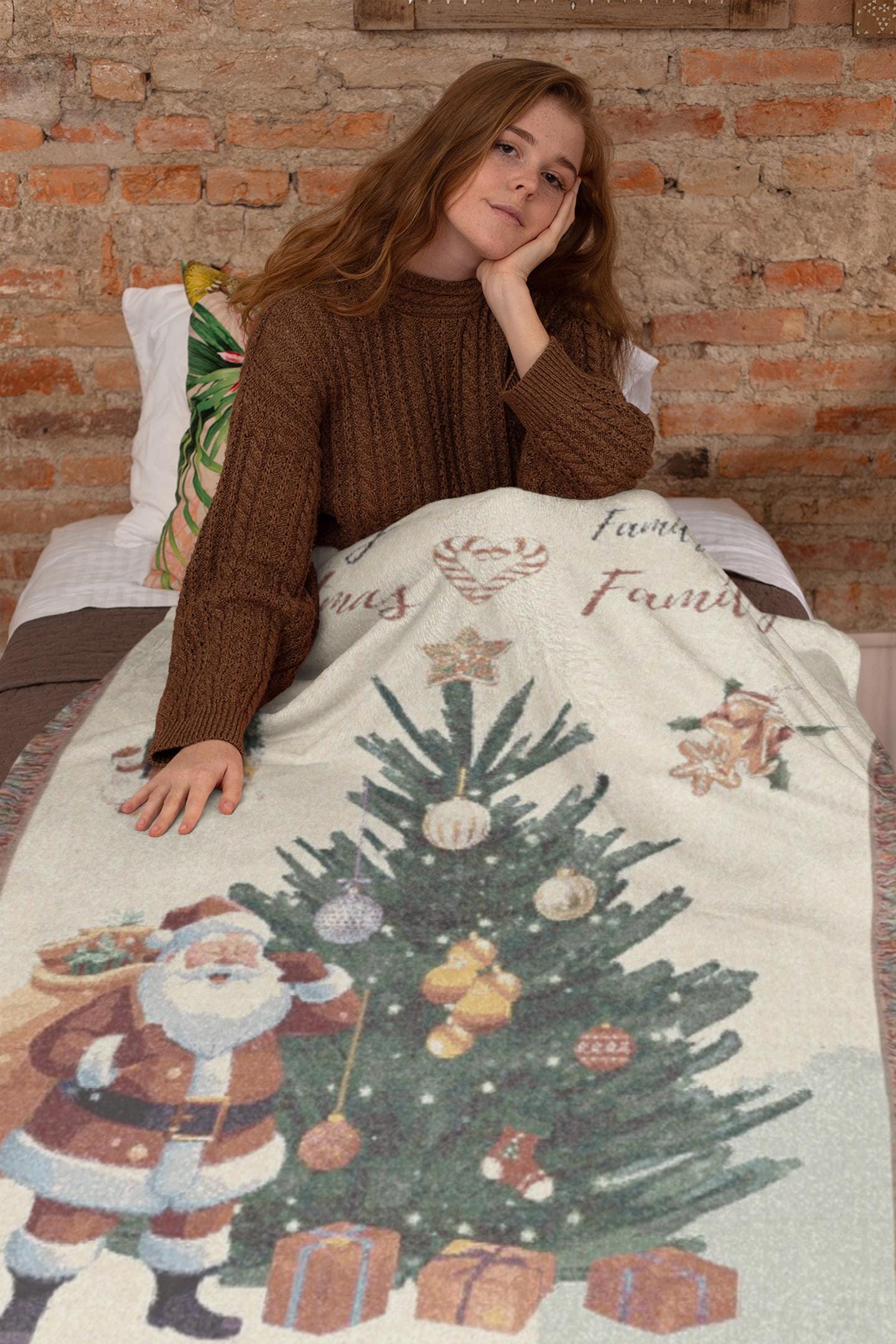 Personalized Christmas Blanket: Family Name Woven Cotton Xmas Gift