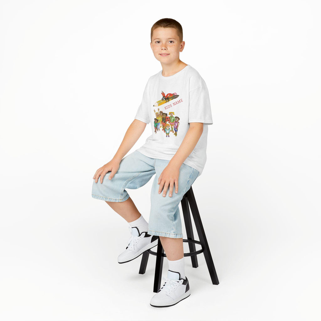 Personalized Kids Cartoon Adventure Crew T-Shirt | Rocket Pencil, Kids Name Back