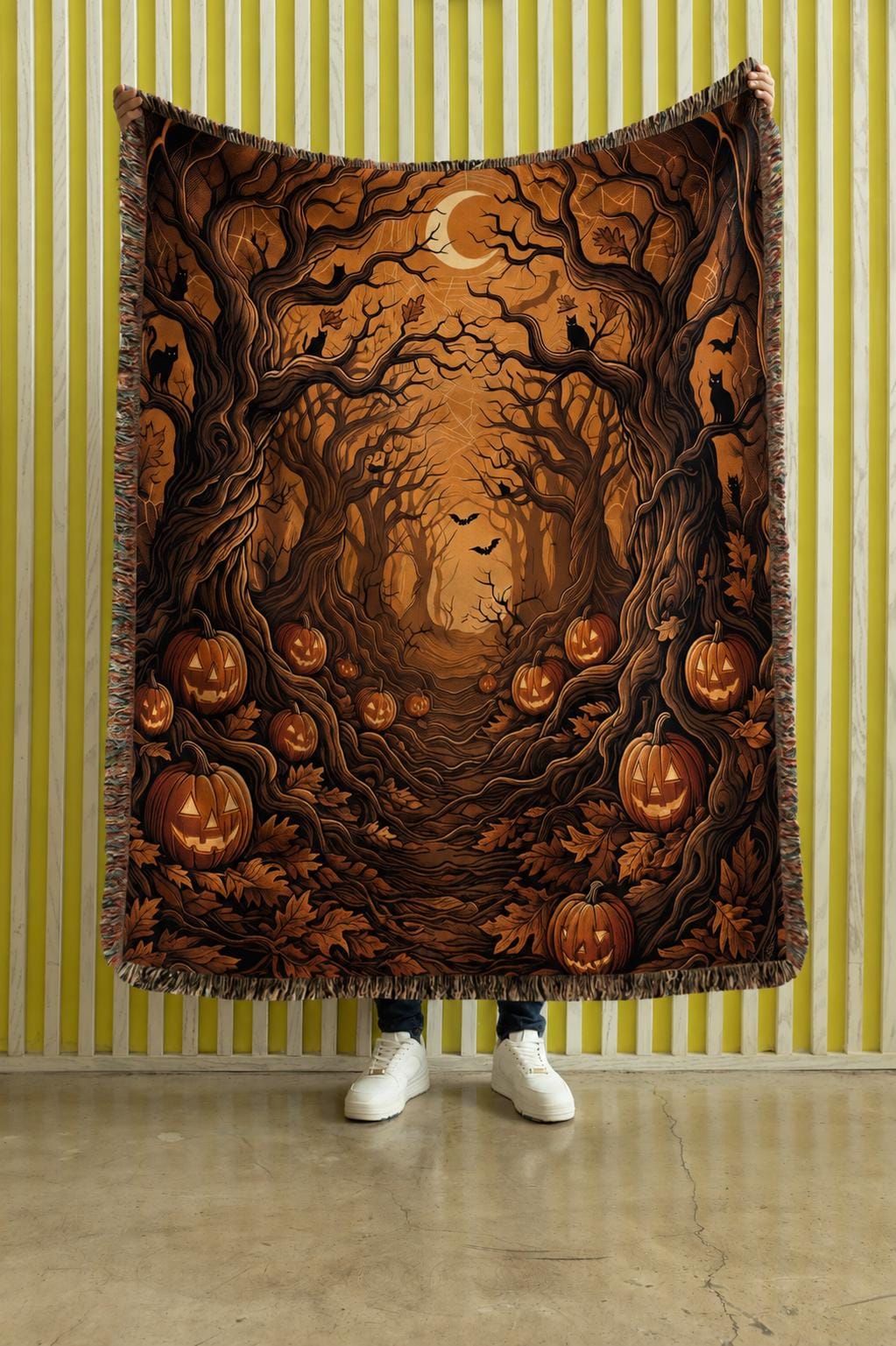 Neutral Halloween Blanket Boho Halloween Decor Woven Blanket Halloween Throw Blanket Fall Home Decor
