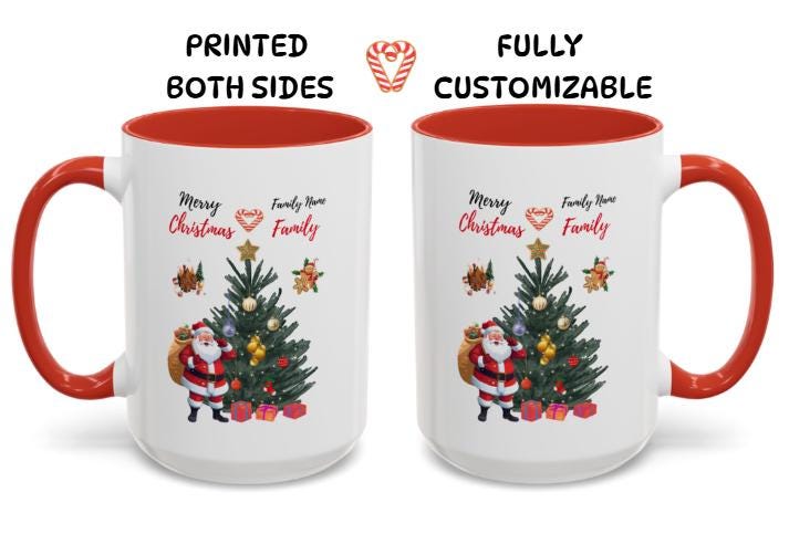 Personalized Family Christmas Mug, Matching Coffee Cups