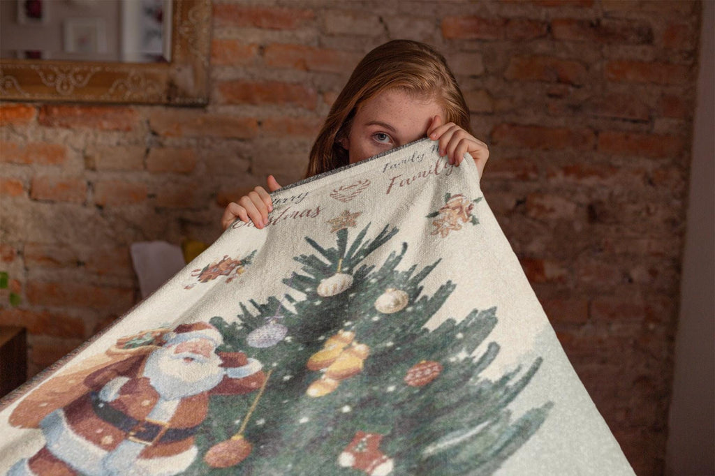 Personalized Christmas Blanket: Family Name Woven Cotton Xmas Gift