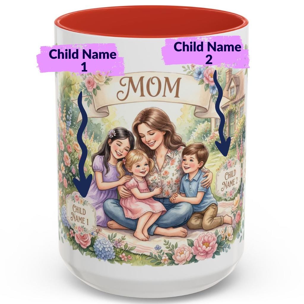 Personalized Mom Name Accent Coffee Mug | Custom Mother's Day Nana Grandma Ceramic Cup