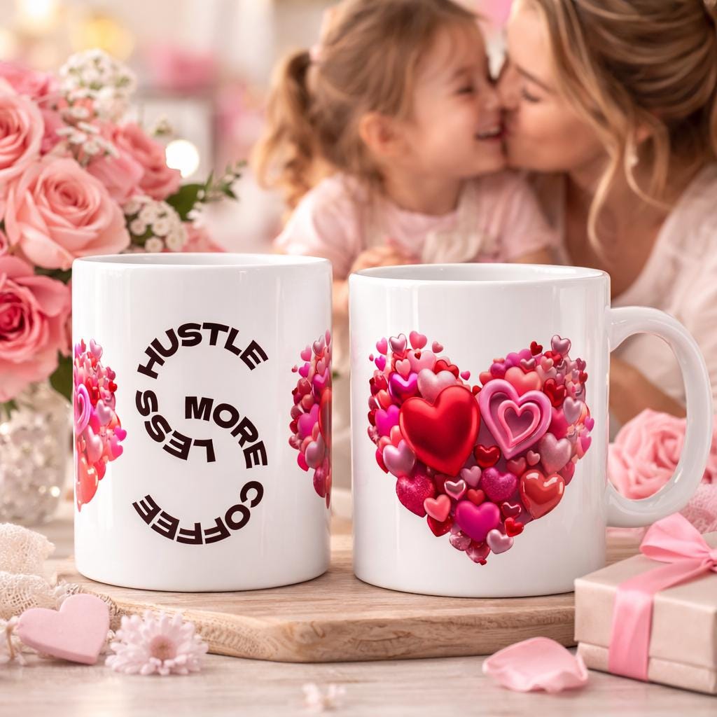 Personalized Heart Ceramic Mug, Custom Name Coffee Cup, Mother's Day Valentine Gift